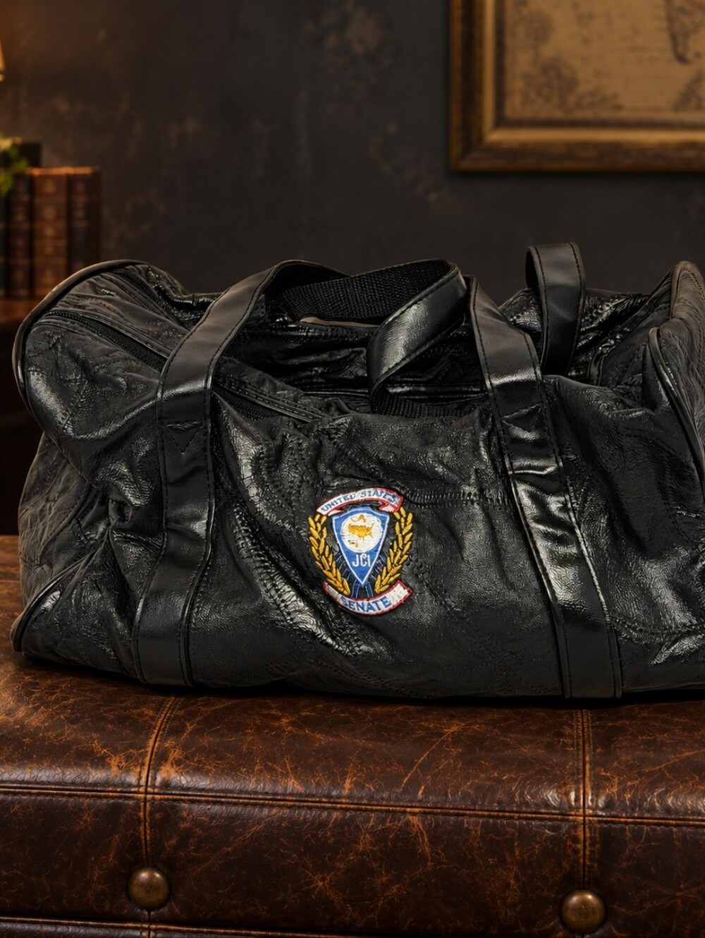 Vintage Black Leather Patchwork Duffel Bag Goth Grunge